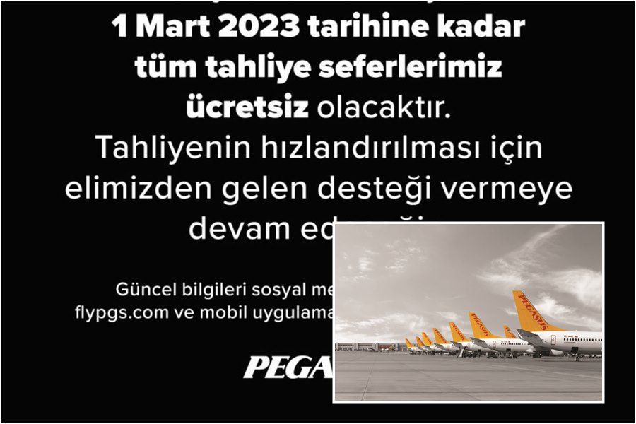 Pegasus Tahliye Uçuşları Ücretsiz 20 Mart 2023