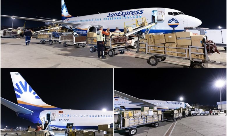 Sunexpress'in Almanya’dan gelen yardımları taşıyan ilk kargo uçağı Antalya’ya ulaştı 20 Mart 2023