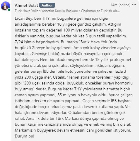 THY Yönetim Kurulu Başkanı Ahmet Bolat, seçimde kimi destekleyecek? 4 Mayıs 2024