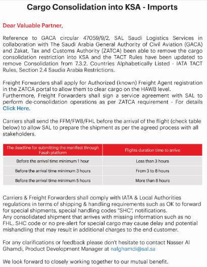 Suudi Arabistan Kargo konsolidasyon işlemlerinde yeni uygulama 27 Nisan 2024