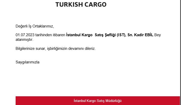 Turkish Cargo Atama Duyurusu 5 Mayıs 2024