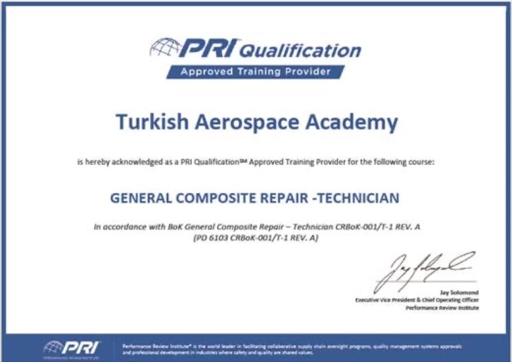 TUSAŞ Akademi Authorized as an Approved Training Provider by Performance Review Institute 19 Nisan 2024