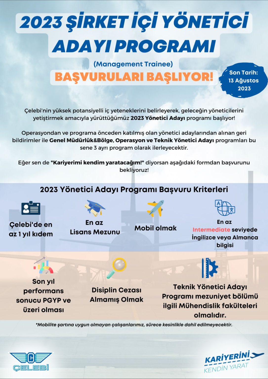 Çelebi Hava Servisi,Şirket İçi Yönetici Adayı Programı'nı duyurdu! 31 Temmuz 2025