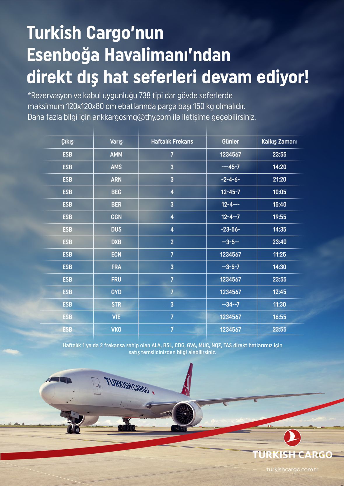 Turkish Cargo'nun Esenboğa Havalimanı'ndan direkt dış hat seferleri devam ediyor 19 Mayıs 2024