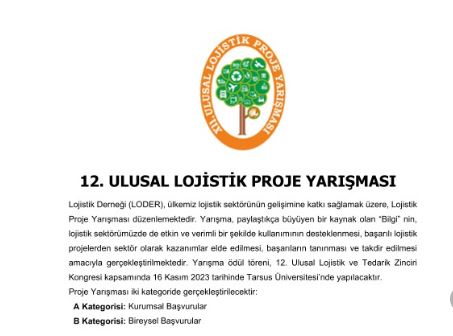 12. ULUSAL LOJİSTİK PROJE YARIŞMASI 1 12. ULUSAL LOJİSTİK PROJE YARIŞMASI 1 Aralık 2023