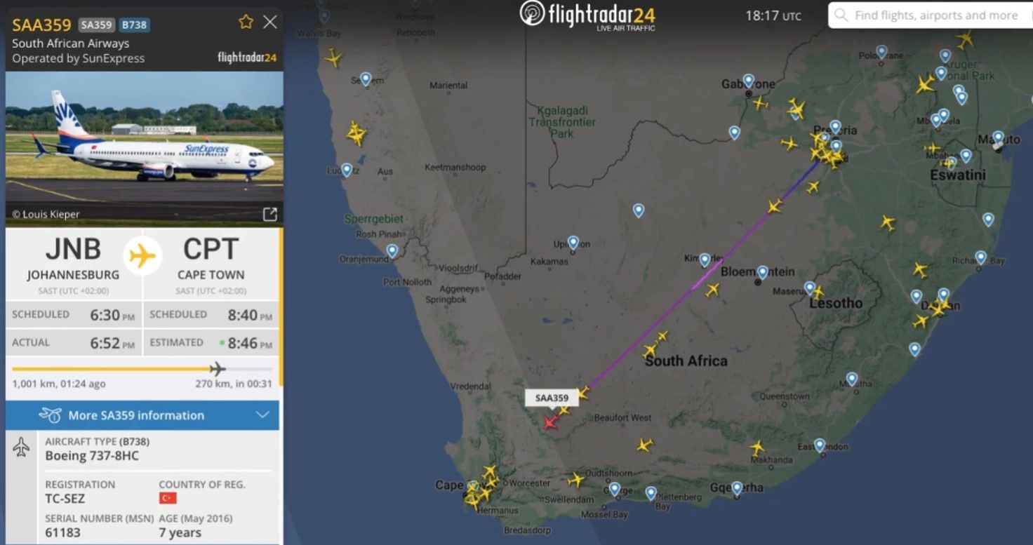 Sunexpress uçağı Güney Afrika semalarında 21 Mayıs 2024