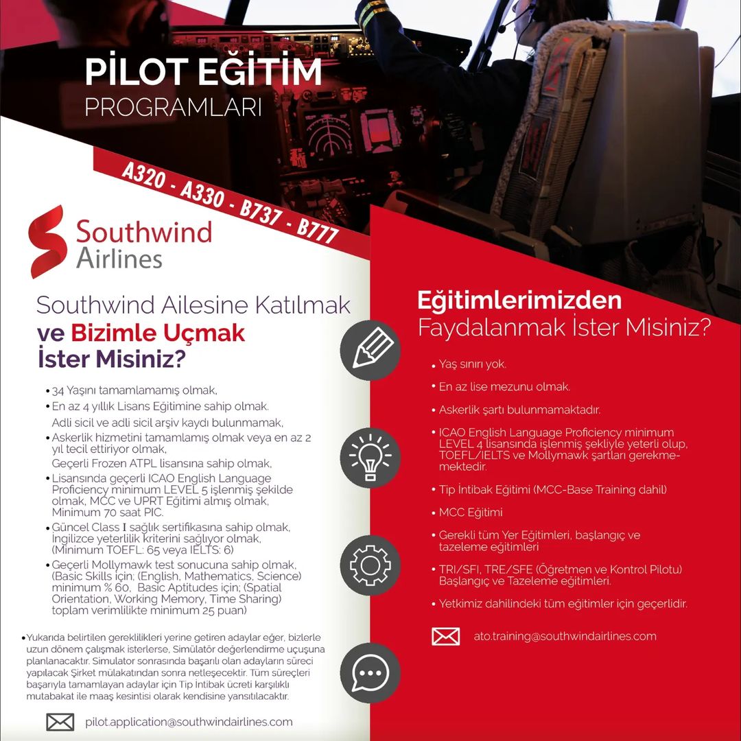 SouthWind Havayolları Pilot Eğitim Fırsatları 16 Mayıs 2024