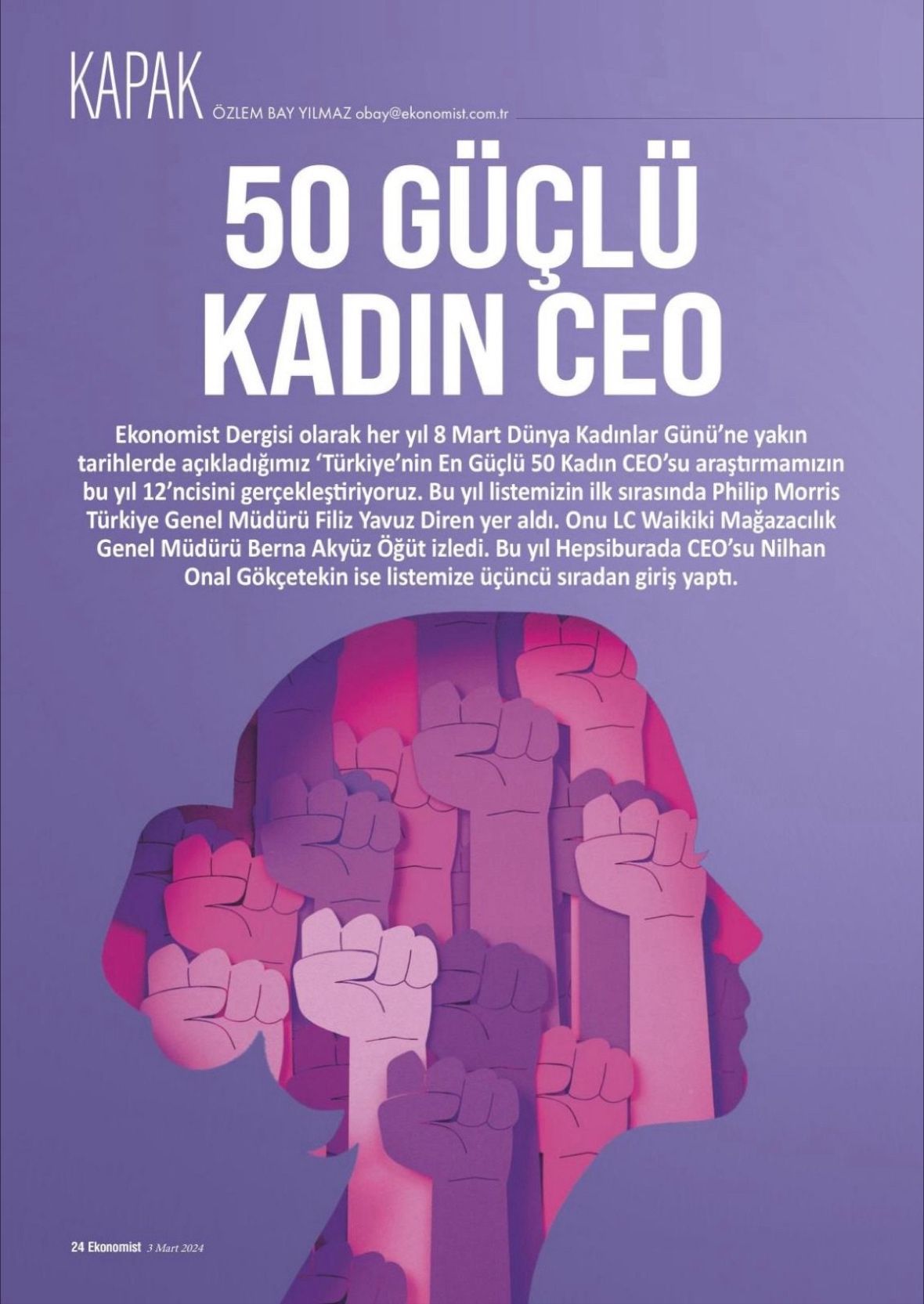Güliz Öztürk, "Türkiye'nin En Güçlü 50 Kadın CEO'su" Listesinde 27 Nisan 2024