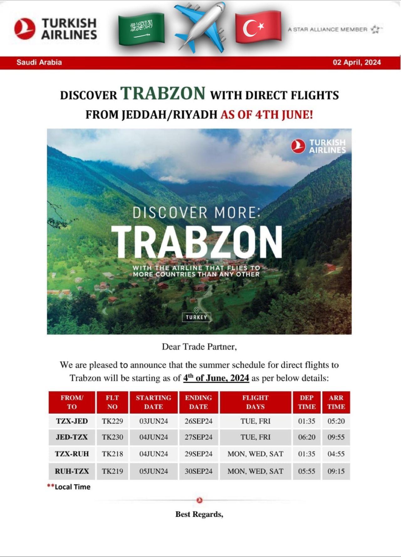 Trabzon ve Suudi Arabistan arasında direkt uçuşlar başlayacak 24 Nisan 2024