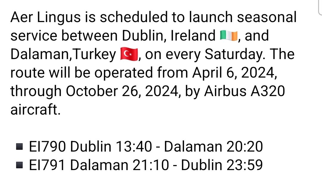 AerLingus, Dublin ile Dalaman arasında uçuşlara başladı 28 Nisan 2024