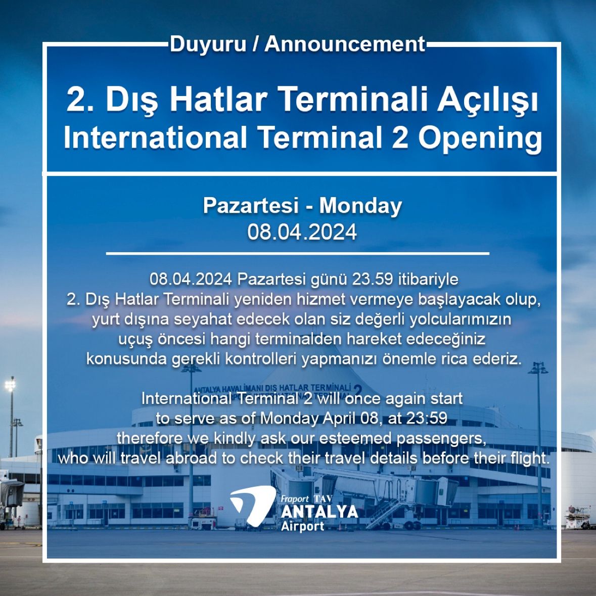 🛫 Antalya Havalimanı 2. Dış Hatlar Terminali Yeniden Hizmete Açılıyor! 21 Mayıs 2024