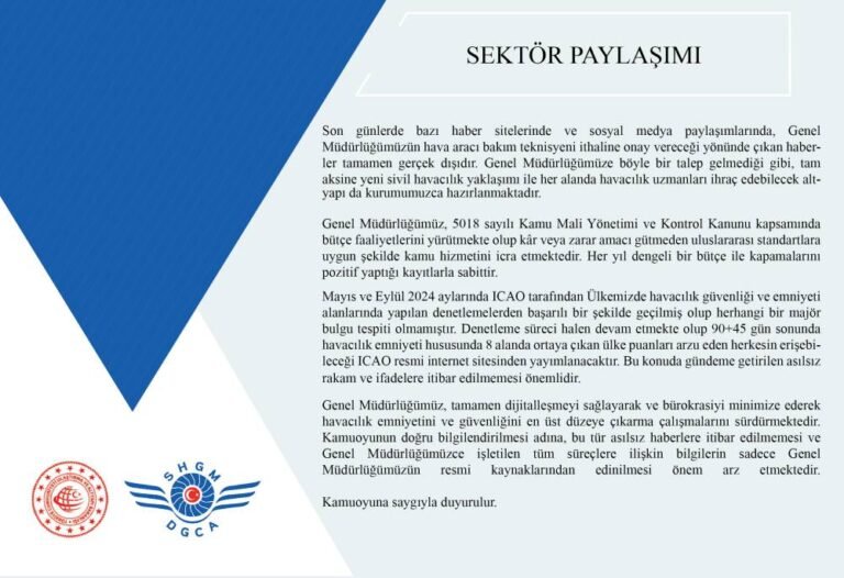 SHGM’den “hava aracı bakım teknisyeni ithal edileceği” konusunda açıklama