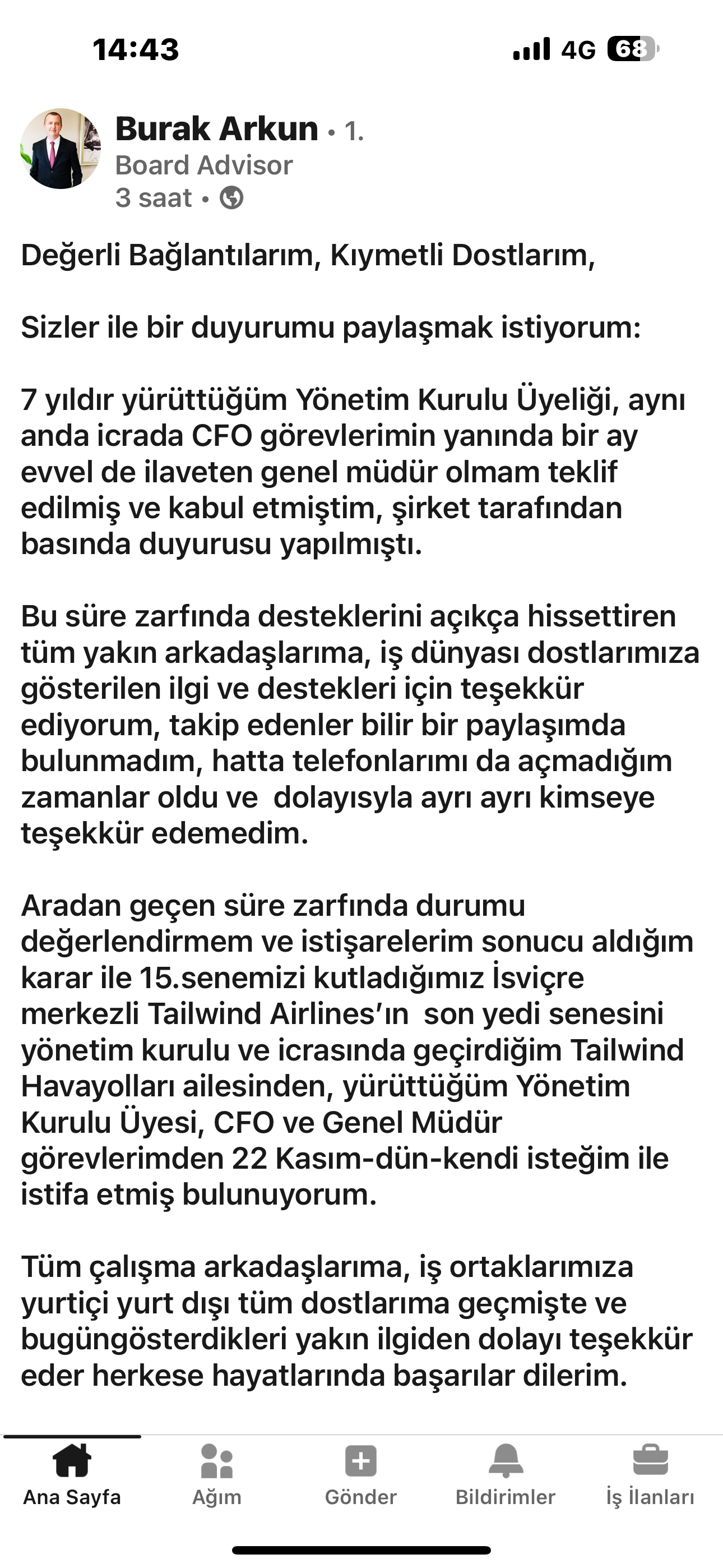 Tailwind Burak Arkun istifa etti 2 Eylül 2025