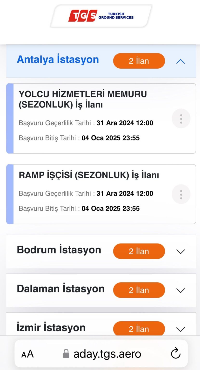 TGS Turkish Ground Services Yeni Ekip Arkadaşları Arıyor! 17 Haziran 2025