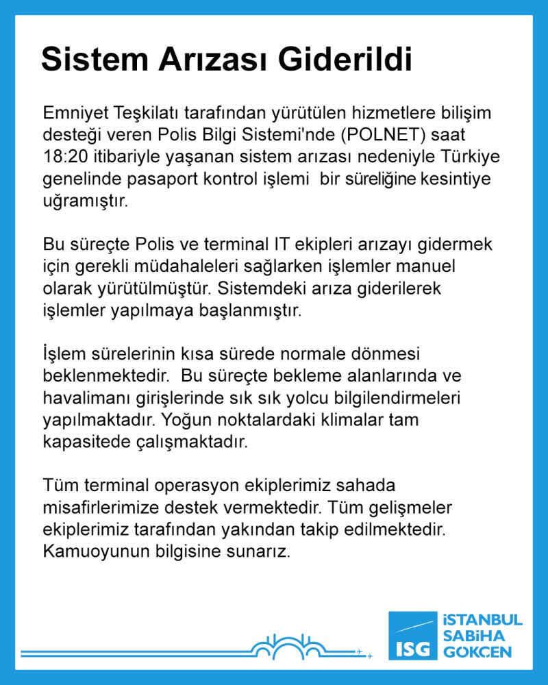 İSG’de POLNET Arızası Giderildi!