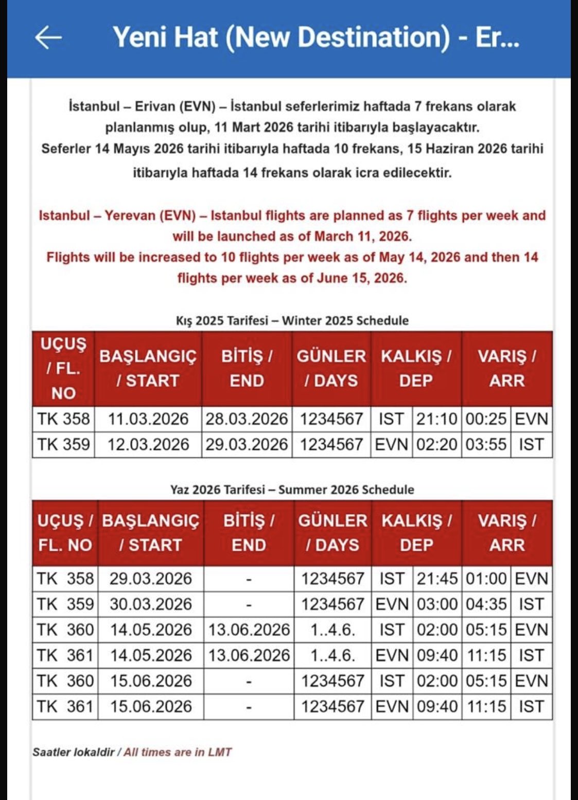 TÜRK HAVA YOLLARI İSTANBUL – ERİVAN SEFERLERİNE BAŞLIYOR 1 TÜRK HAVA YOLLARI İSTANBUL – ERİVAN SEFERLERİNE BAŞLIYOR 13 Ocak 2026