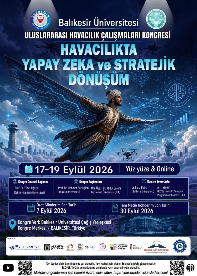 Uluslararası Havacılık Çalışmaları Kongresi (ıcas 2026) 17-19 Eylül’DE Balıkesir Üniversitesi EV Sahipliğinde Gerçekleşecek! 